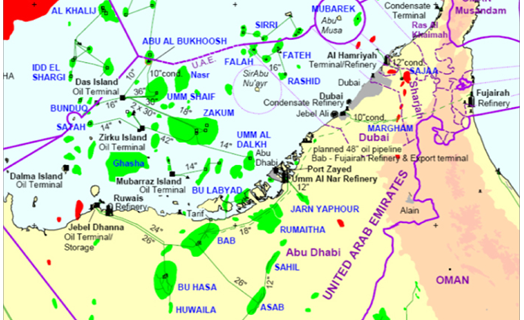 Map of Oil fields UAE
